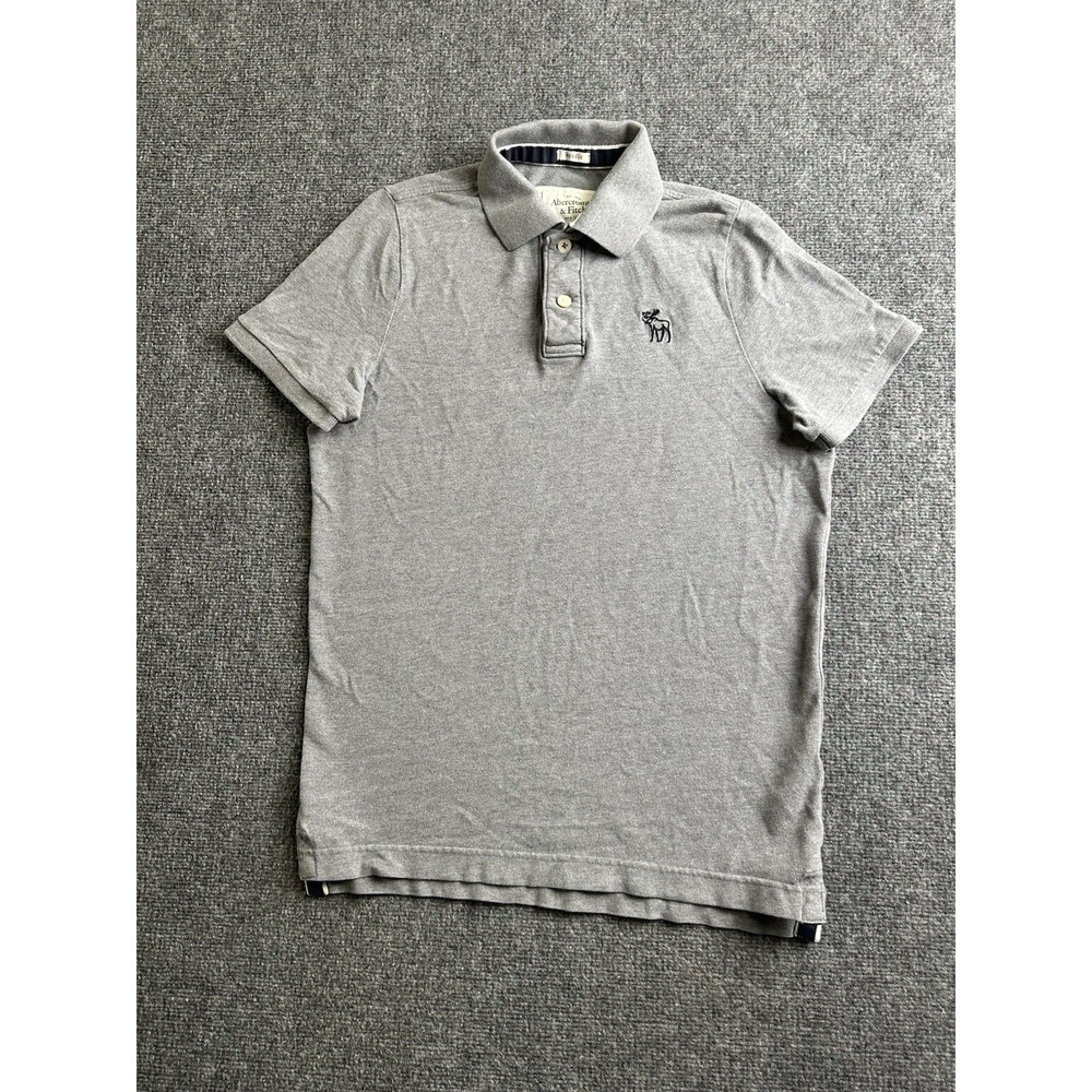 Men's Abercrombie & Fitch Muscle Fit Gray Moose Logo Polo Shirt, Size 2XL